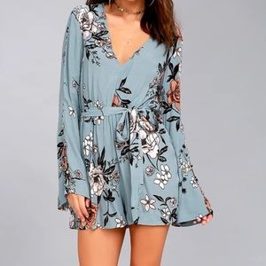 MINKPINK New Romantic Light Blue Floral Romper